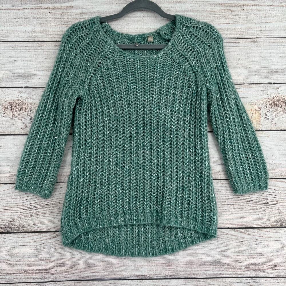 Knitted & Knotted Loose‎ Knit Sequined V-Neck Sweater Women's XS Mint Green